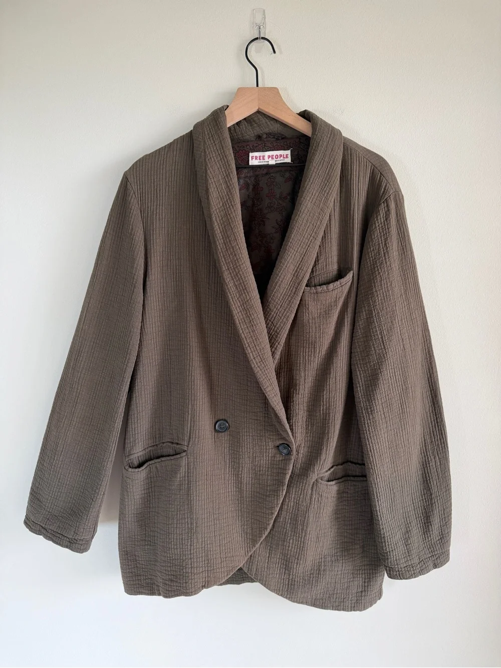 Free People Rumors Blazer Jacket Olive Green Double Gauze Cotton Oversized S